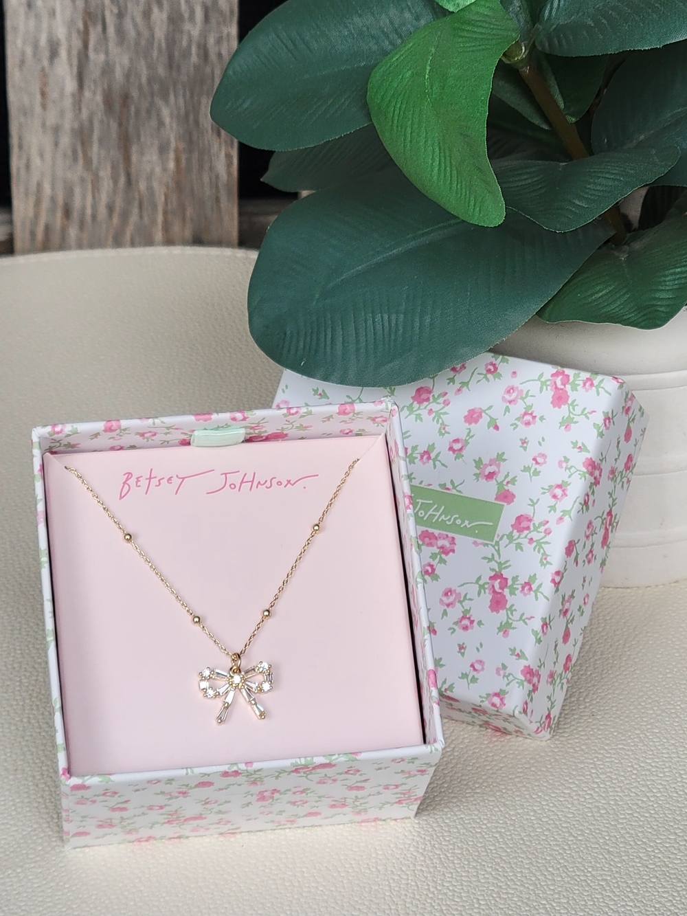 Betsey Johnson Gold Bow Necklace with Clear Crystal Accents - Picture 4 of 7